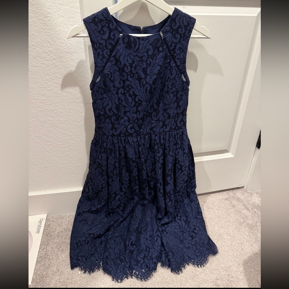 New With Tags Eliza J Navy Blue Lace Fit & Flare Dress Size 2 MSRP $178